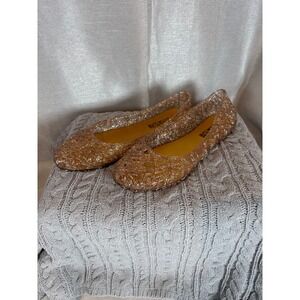Kontai Rose‎ Gold Jelly Ballet Flats Glitter Embellished Women's Size 38